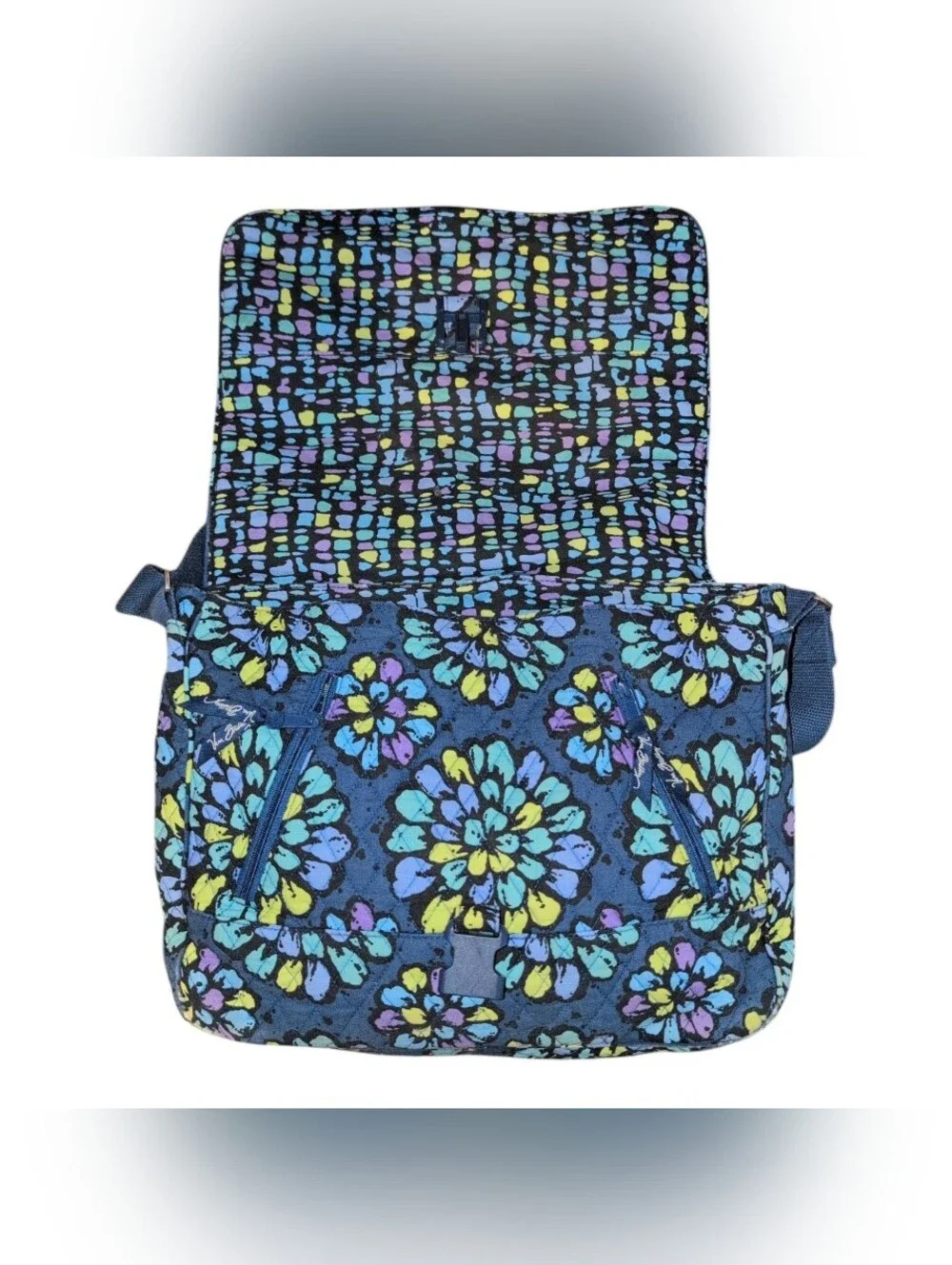 Vera Bradley INDIGO POP Laptop Messenger Book Bag Purse Crossbody Tote Satchel